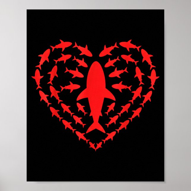 Póster Shark Heart Ocean Funny Valentines Day Men Women K (Frente)