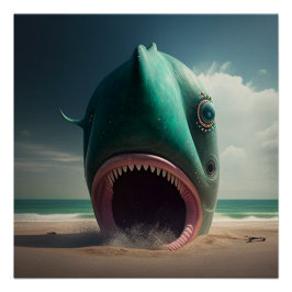 Póster Shark sculpture on the beach