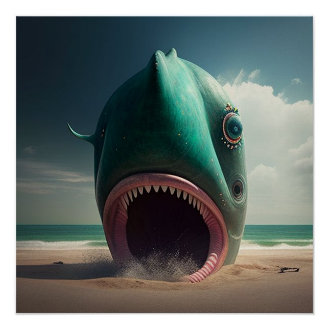 Póster Shark sculpture on the beach (Anverso)