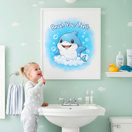 Póster Shark Splash Kids Bathroom Wall Art