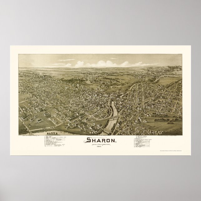 Póster Sharon, PA Panoramic Map - 1901 (Frente)