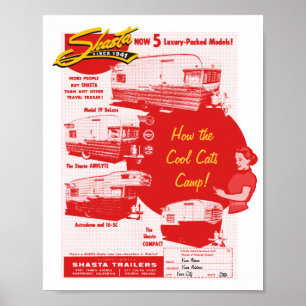 Póster Shasta Camping Guay Cats - Anuncio de cosecha