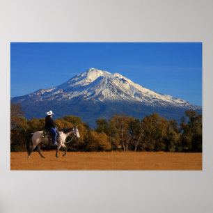 PÓSTER SHASTA DEL SOPORTE CON EL CABALLO Y EL JINETE