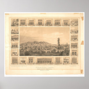 Póster Shasta, mapa panorámico 1856 (1612A) del CA