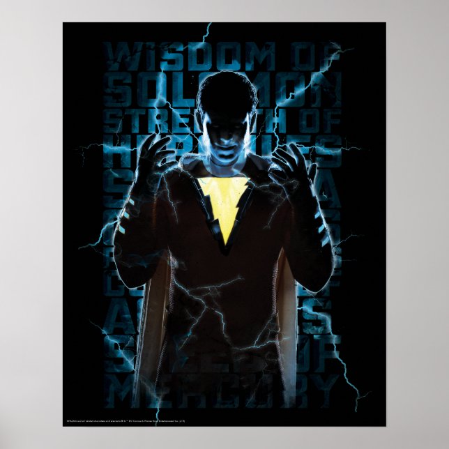 Póster ¡SHAZAM! | Shazam & Abilities Lightning Typography (Frente)