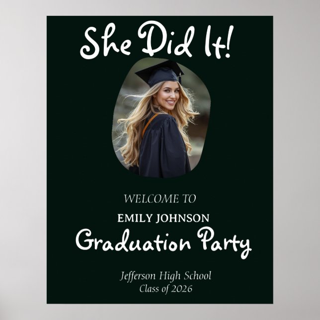 Póster She Did It! Modern Photo Graduation Party  (Frente)