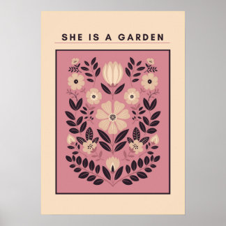 Póster She Is a Garden – Botanical Wall Art (Blush)