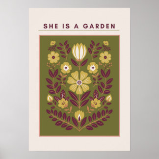 Póster She Is a Garden – Botanical Wall Art (Sage)