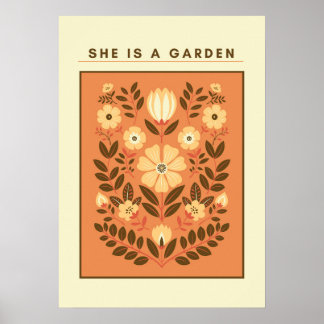 Póster She Is a Garden – Botanical Wall Art (Terracotta)
