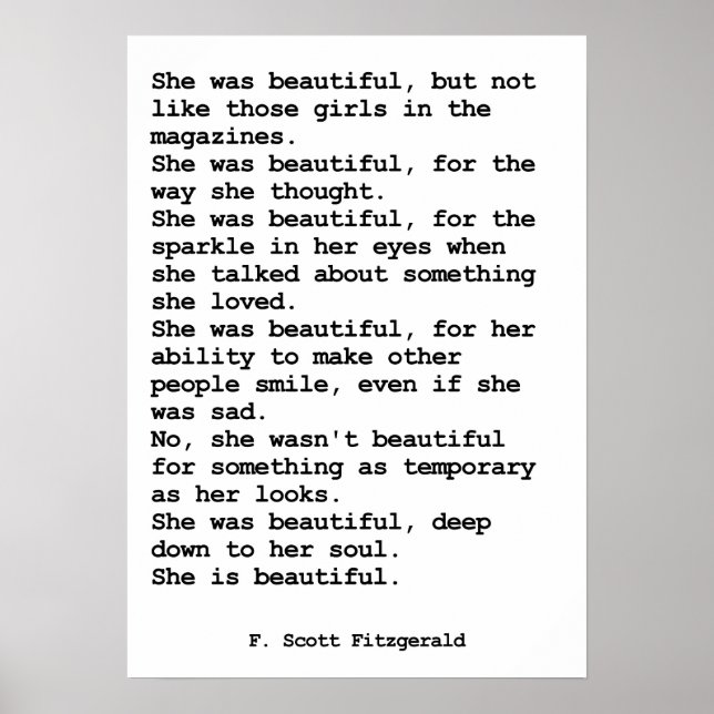 Póster She Was Beautiful By F. Scott Fitzgerald 2 (Frente)