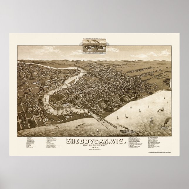Póster Sheboygan, Mapa Panorámico de la Primera Guerra Mu (Frente)