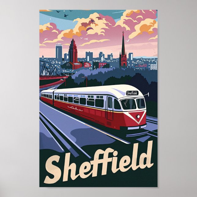 Póster Sheffield Gran Bretaña Ilustracion de Viajes (Frente)