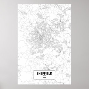 Póster Sheffield, Inglaterra (negro sobre blanco)