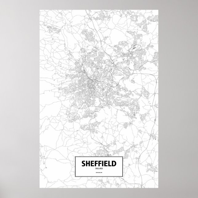 Póster Sheffield, Inglaterra (negro sobre blanco) (Frente)