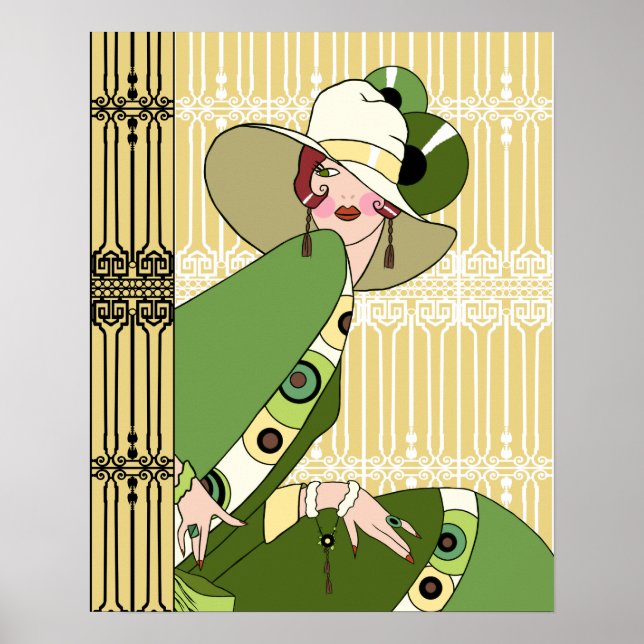 Póster Shelby, dama de Art Déco de los años 20 en amarill (Frente)