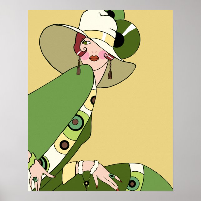 Póster Shelby, Dama de los años 20 en amarillo y oliva (Frente)