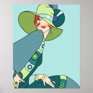 Póster Shelby, Dama de los años 20 en Aqua y Verde azulad