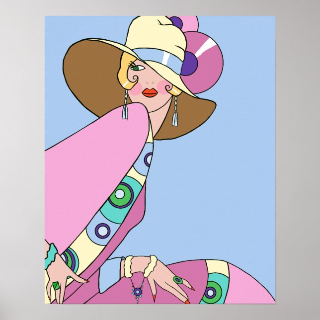 Póster Shelby, Dama de los años 20 en azul y rosa (Frente)