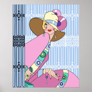 Póster Shelby, Dama de los años 20 en azul y rosa