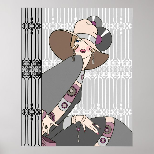 Póster Shelby, dama de los años 20 en gris y Rosa (Frente)