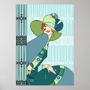 Póster Shelby, Dama de los años 30 en Aqua y Verde azulad