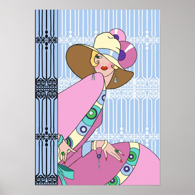 Póster Shelby, Dama de los años 30 en azul y rosa (Frente)