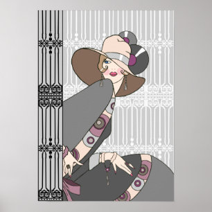 Póster Shelby, dama de los años 30 en gris y Rosa