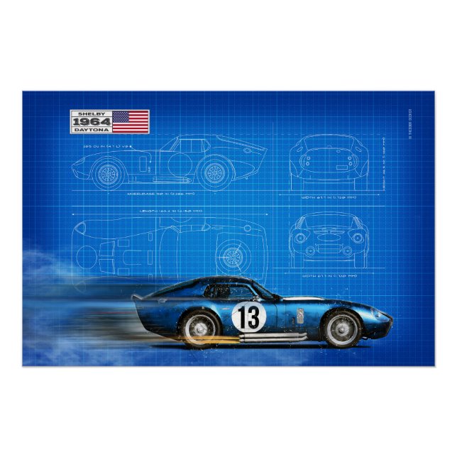 Póster shelby Daytona Coupe Blueprint (Anverso)