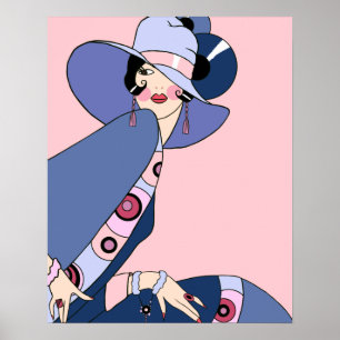 Póster Shelby, señora de los años 20 en rosa y azul