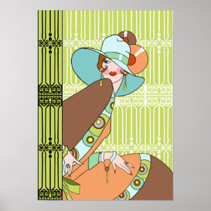 Póster Shelby, señora de los años 30 en kiwi y Brown