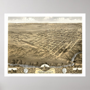 Póster Shelbyville, Mapa Panorámico de IL - 1869
