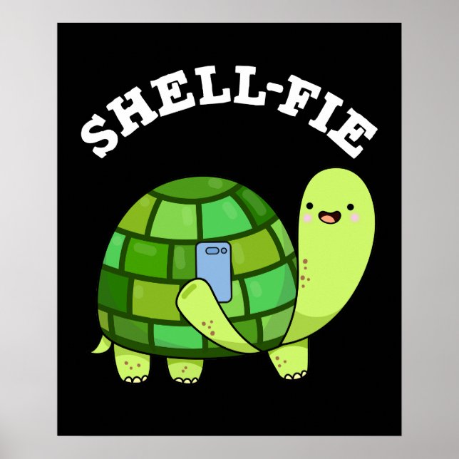 Póster Shell-fie Funny Tortoise Selfie Pun Dark BG (Frente)