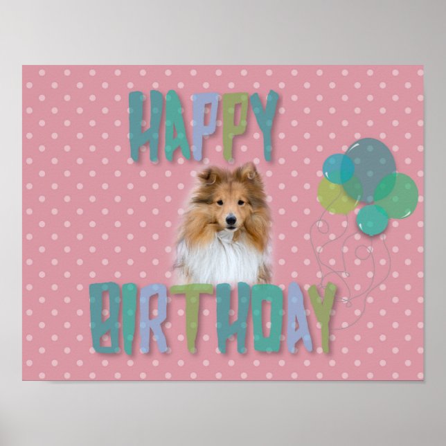 Póster Sheltie Shetland sheepdog Happy Birday (Frente)