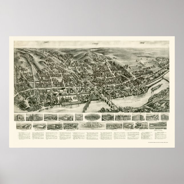 Póster Shelton, CT Panoramic Map - 1919 (Frente)