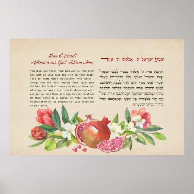 Póster Shema Israel! Hebrew & English Jewish Prayer (Frente)