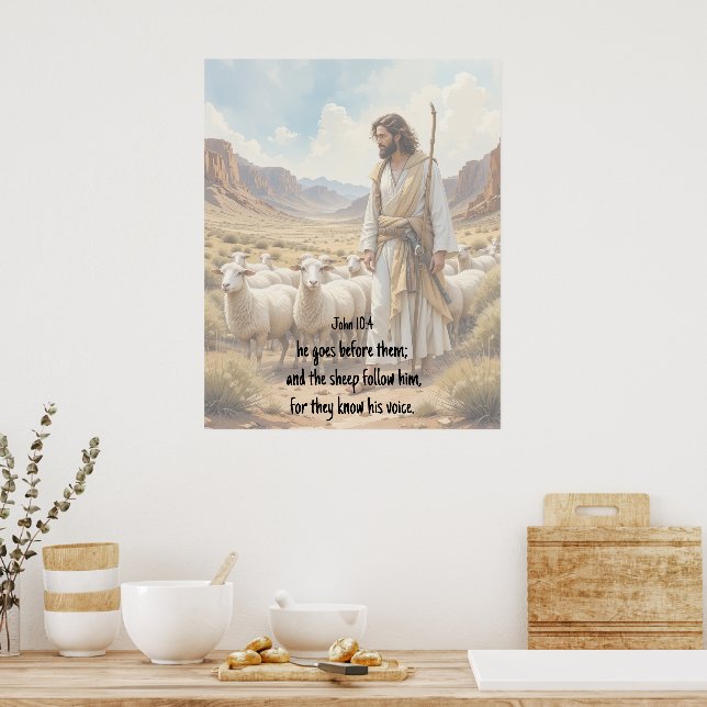 Póster Shepherd goes before them Bible Scripture (Cocina)