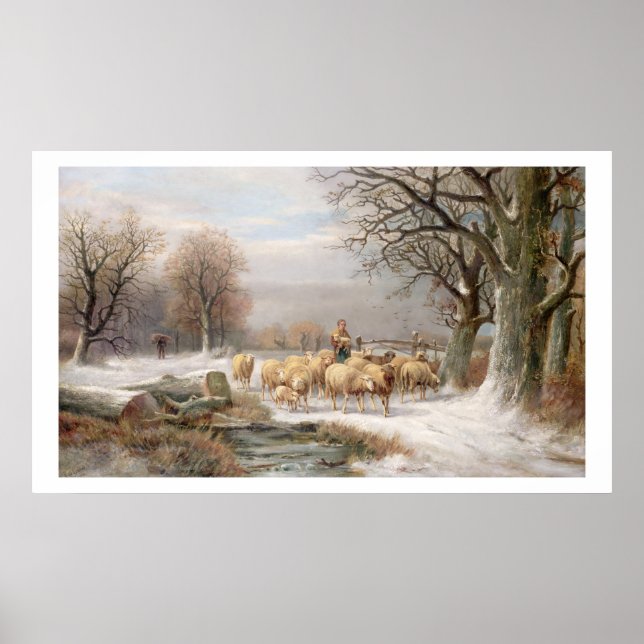 Póster Shepherdess with her Flock in a Winter Landscape ( (Frente)