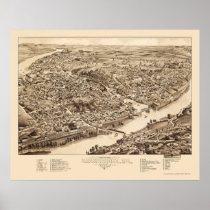 Póster Sherbrooke, Québec, Canada Panoramic Map - 1881