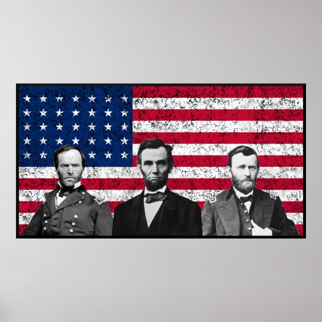 Póster Sherman, Lincoln y Grant con la frontera negra (Frente)