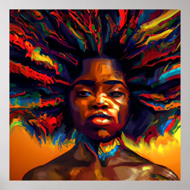 Póster Shero cabello arcoiris negro melanina afro reina c (Frente)
