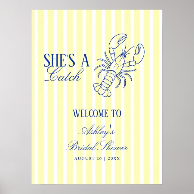 Póster She's A Catch Coastal Bridal Shower Welcome (Frente)