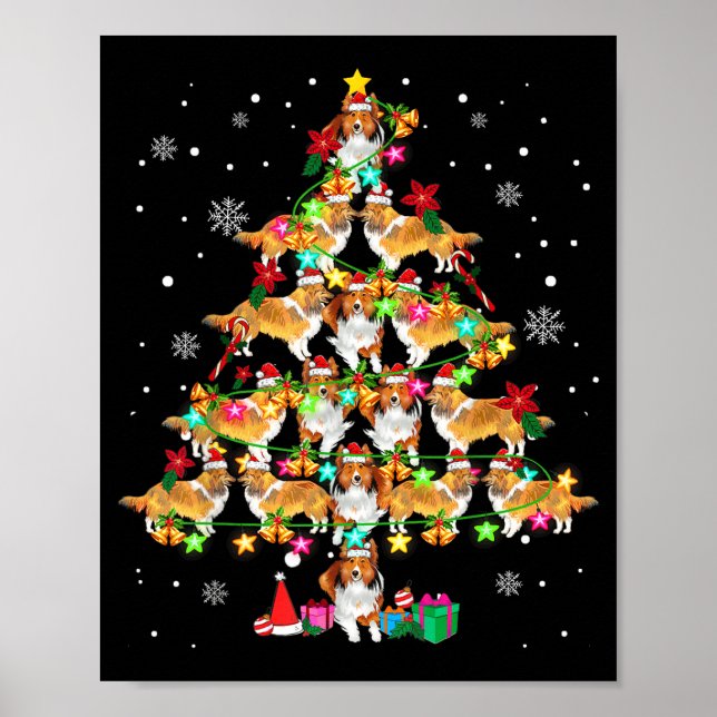 Póster Shetland Sheepdog Christmas Tree Funny Sheltie Chr (Frente)