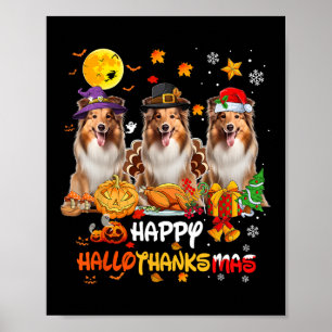 Póster Shetland Sheepdog Dog Happy Halloween Acción de Gr
