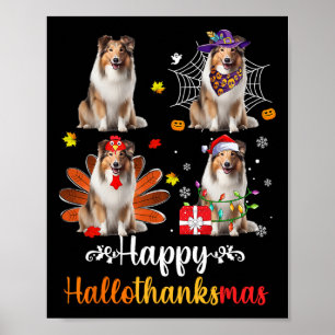 Póster Shetland Sheepdog Halloween Navidades Happy Hallot