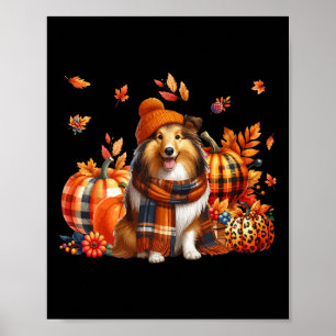 Póster Shetland Sheepdog Thankding Leopard Pumpkins Fa