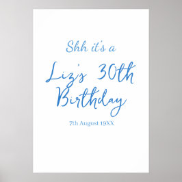 Póster shh es un cumpleaños número 30 nombre fecha azul s