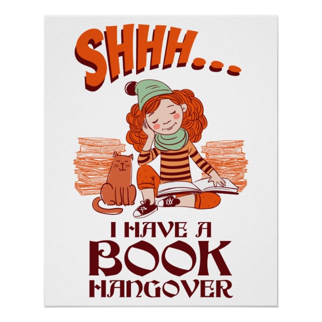 Póster Shhh tengo un libro de resaca divertida Bookworm (Anverso)