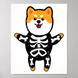 Póster Shi Inu Skeleton Costume Perro fácil Perro Fácil H