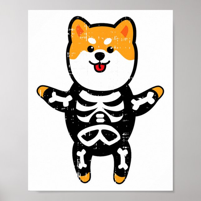 Póster Shi Inu Skeleton Costume Perro fácil Perro Fácil H (Frente)