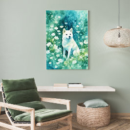 Póster Shiba blanca en A-1 verde